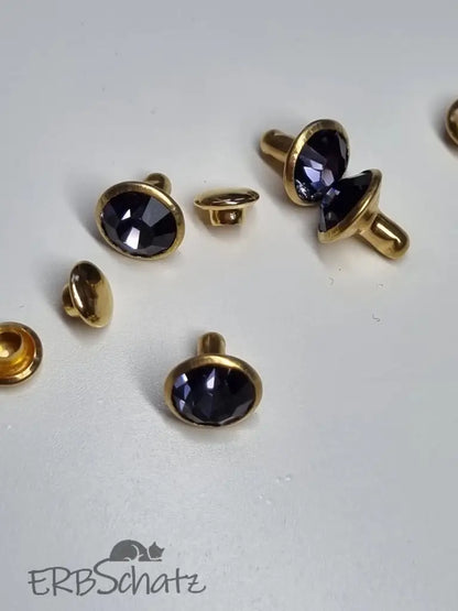 Nieten Gold mit Strassstein Farbauswahl 8x4 mm Lila