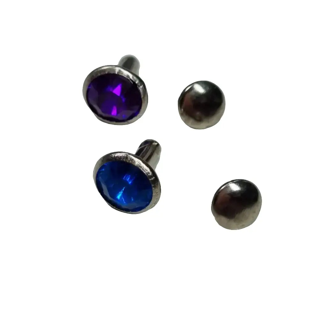 Nieten Silber mit Strassstein Blau/Lila 8x4 mm Blau