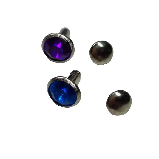 Nieten Silber mit Strassstein Blau/Lila 8x4 mm Blau