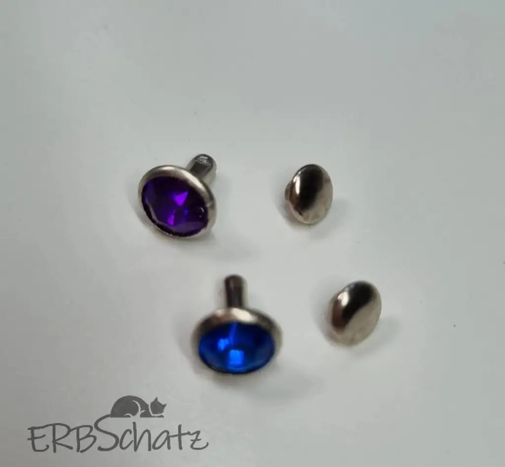 Nieten Silber mit Strassstein Blau/Lila 8x4 mm Blau
