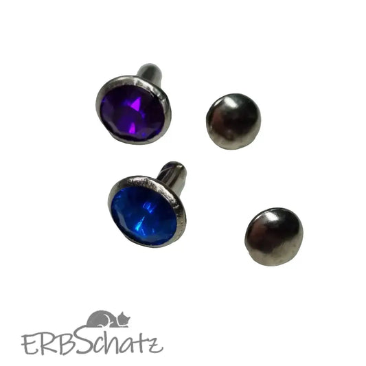 Nieten Silber mit Strassstein Blau/Lila 8x4 mm Blau
