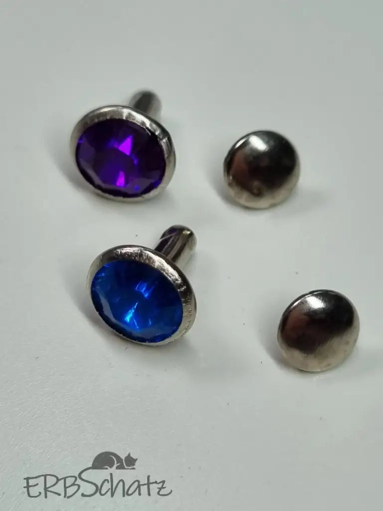 Nieten Silber mit Strassstein Blau/Lila 8x4 mm Blau
