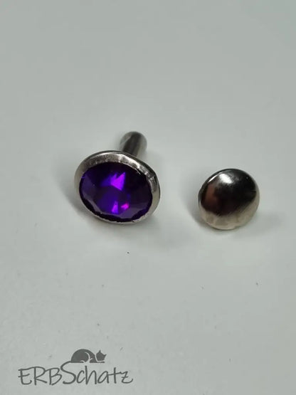 Nieten Silber mit Strassstein Blau/Lila 8x4 mm Blau