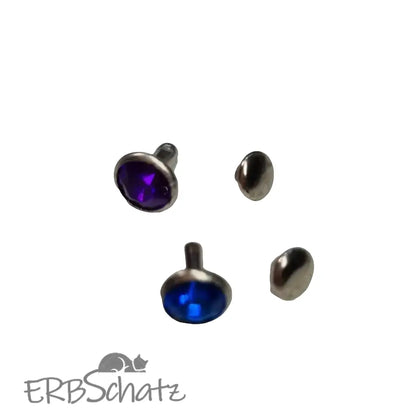 Nieten Silber mit Strassstein Blau/Lila 8x4 mm Blau