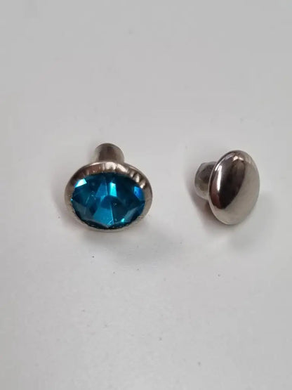 Nieten Silber mit Strassstein Farbauswahl 7x4 mm Blau