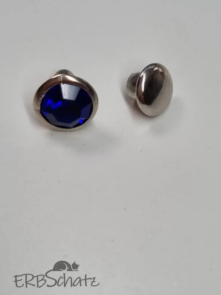Nieten Silber mit Strassstein Farbauswahl 7x4 mm Blau