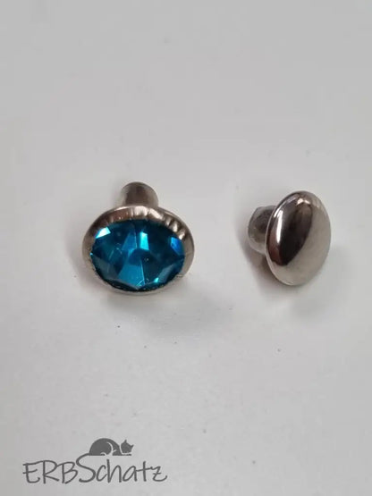 Nieten Silber mit Strassstein Farbauswahl 7x4 mm Blau