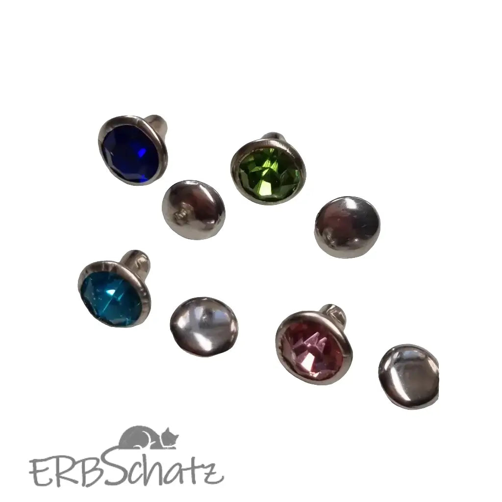 Nieten Silber mit Strassstein Farbauswahl 7x4 mm Blau
