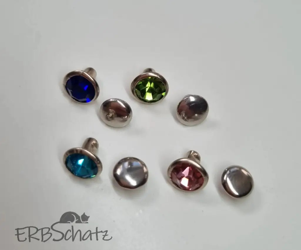 Nieten Silber mit Strassstein Farbauswahl 7x4 mm Blau