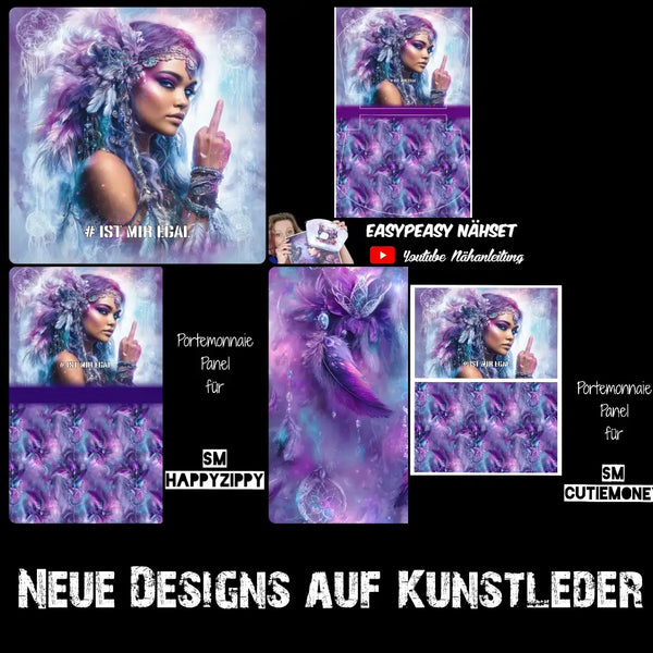 Lila- und blaues Federkopfschmuck mit detaillierter Ausführung.
