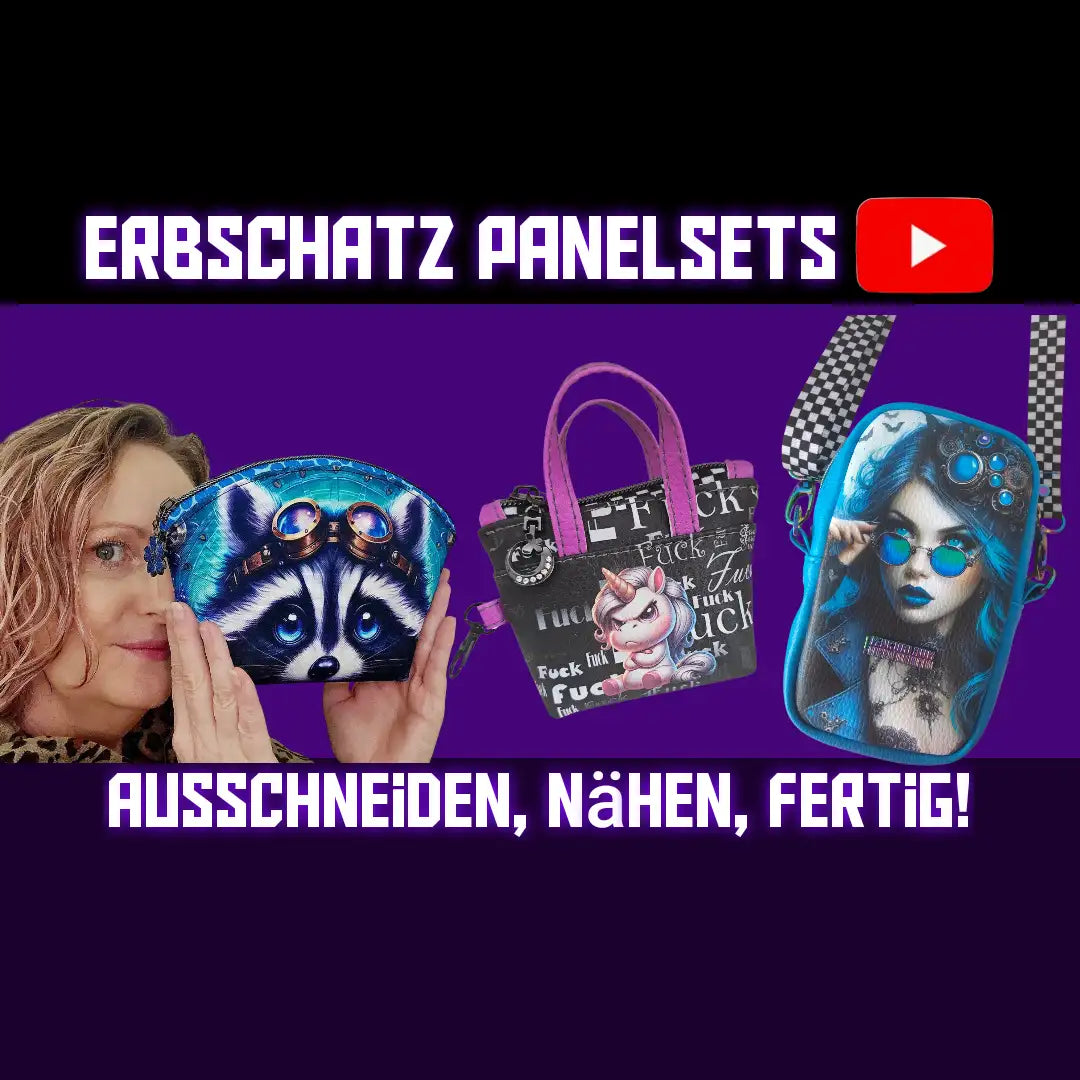 Blaues Waschbär-Motiv-Panel-Set mit Schutzbrille und metallischen Akzenten