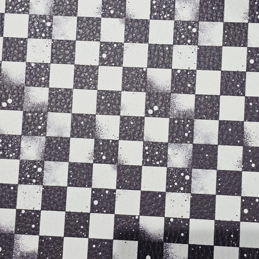 Kunstleder Grunge Schachbrett 50 x 140 cm