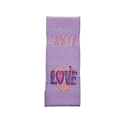 Stoff-Label ’Love’ zum Einnähen Lavendel