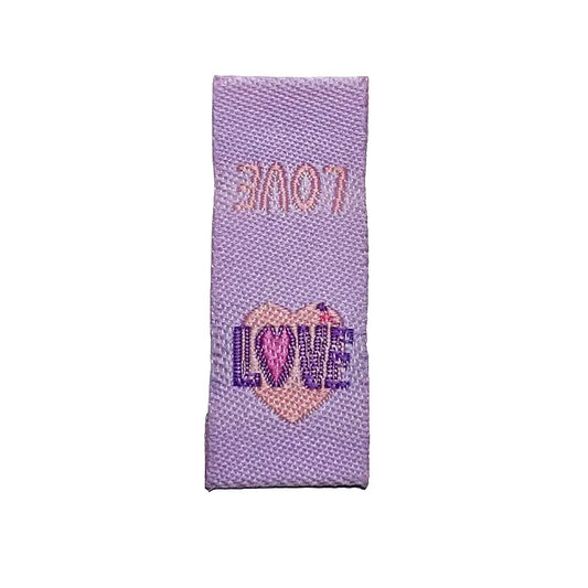 Stoff-Label ’Love’ zum Einnähen Lavendel