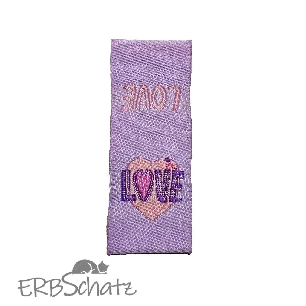 Stoff-Label ’Love’ zum Einnähen - Lavendel