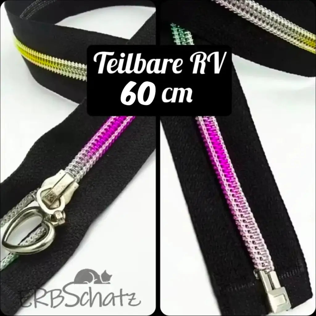 Teilbare Reißverschlüsse Black Rainbow | 60 cm