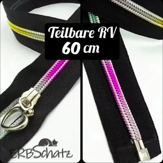 Teilbare Reißverschlüsse Black Rainbow | 60 cm