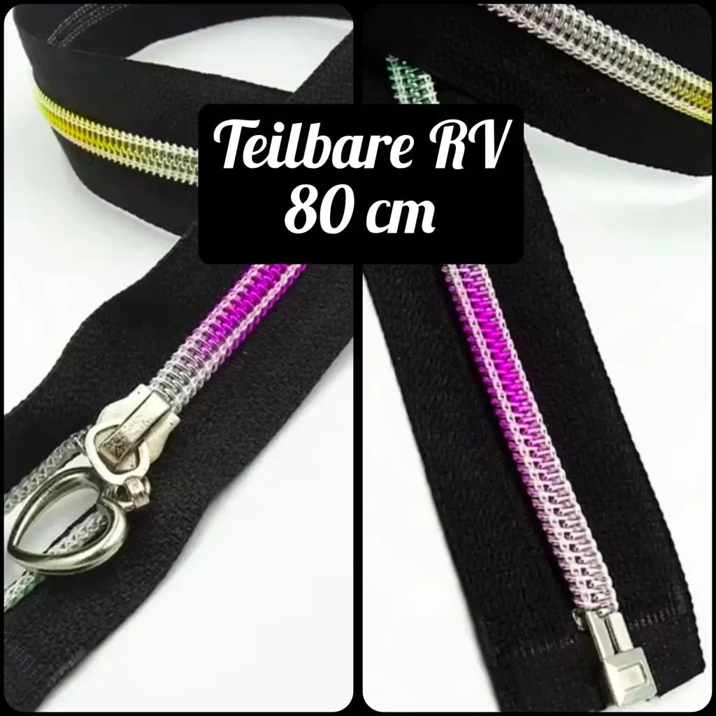 Teilbare Reißverschlüsse Black Rainbow | 80 cm