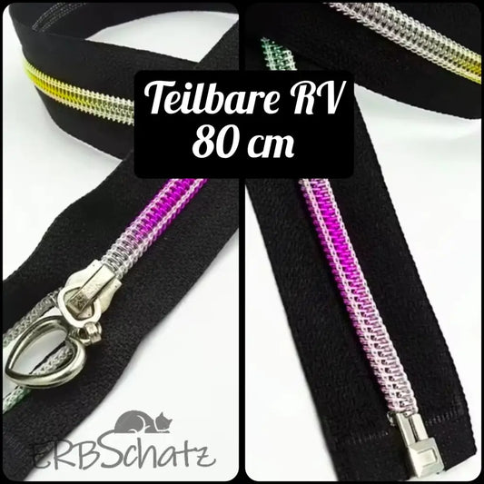 Teilbare Reißverschlüsse Black Rainbow | 80 cm