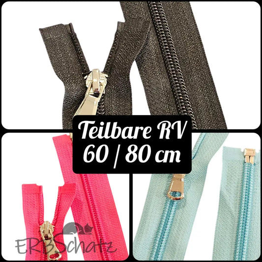 Teilbare Reißverschlüsse Silber Zip | 60 cm | 80 cm