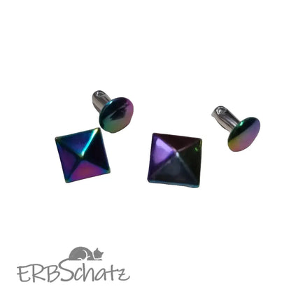 Viereck Niete Pyramide Rainbow 9/10 mm - reißverschluss
