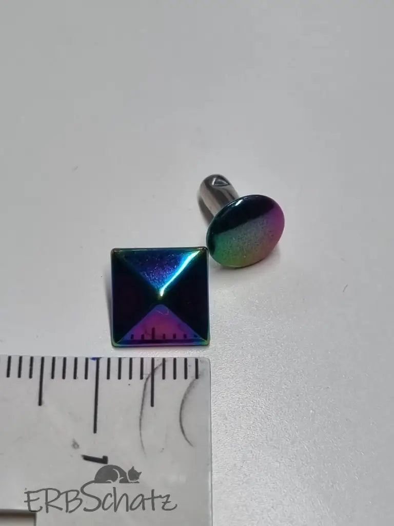 Viereck Niete Pyramide Rainbow 9/10 mm - reißverschluss