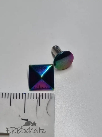 Viereck Niete Pyramide Rainbow 9/10 mm - reißverschluss