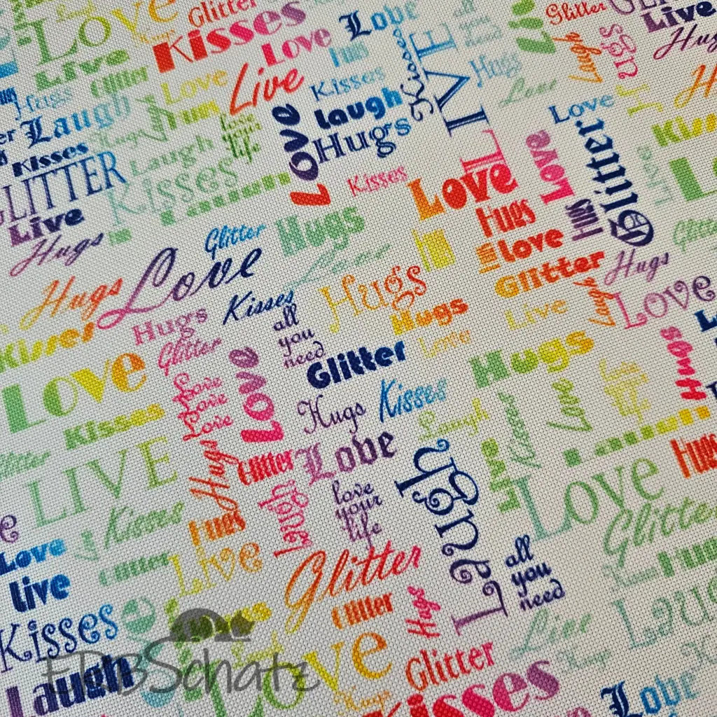 Wasserabweisender Canvas/Oxford LoveKisses Wordcloud | 0,5m