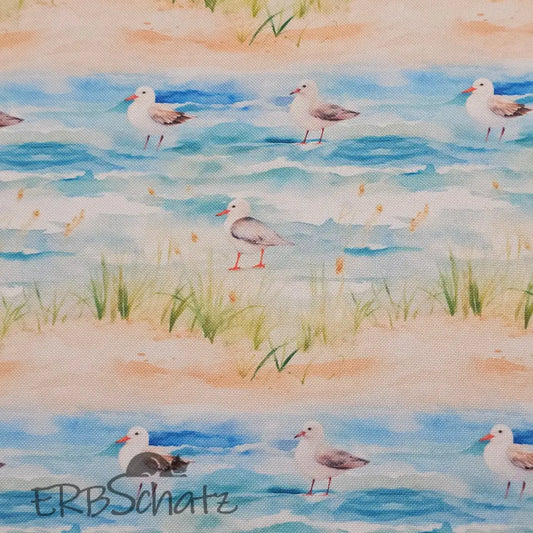 Wasserabweisender Canvas/Oxford | Möwen & Meer | 0,5m