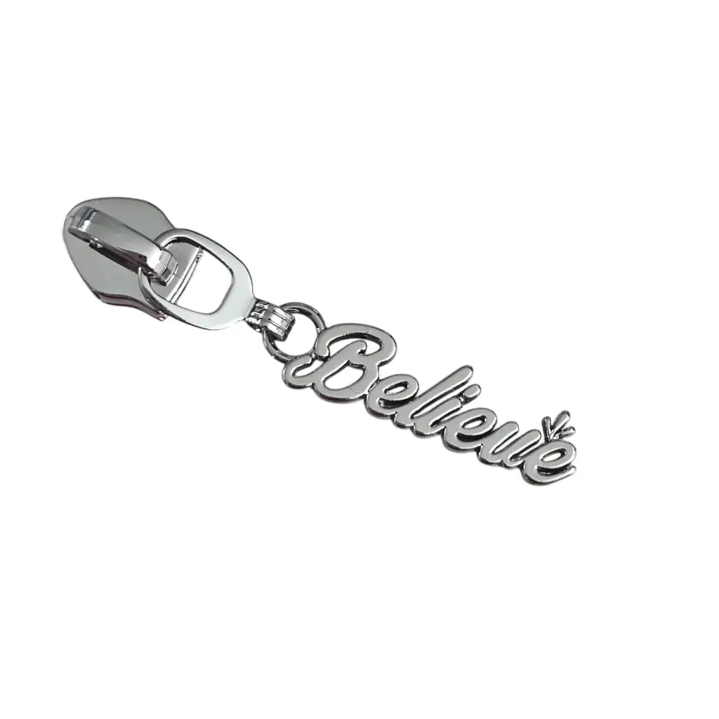 Zipper ’Believe’ Gun Metal - Reißverschluss Schieber Gr.5
