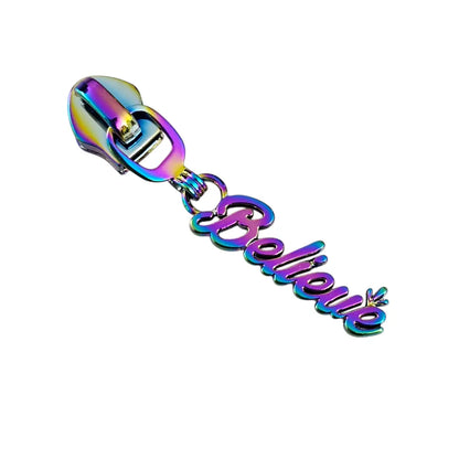 Zipper ’Believe’ Gun Metal - Reißverschluss Schieber Gr.5