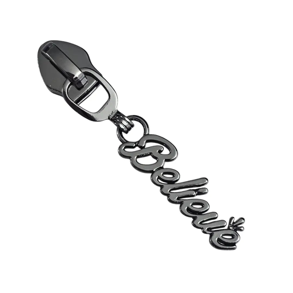 Zipper ’Believe’ Gun Metal - Reißverschluss Schieber Gr.5