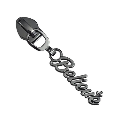 Zipper ’Believe’ Gun Metal - Reißverschluss Schieber Gr.5