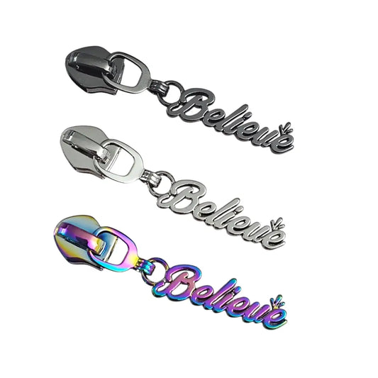 Zipper ’Believe’ Gun Metal - Reißverschluss Schieber Gr.5