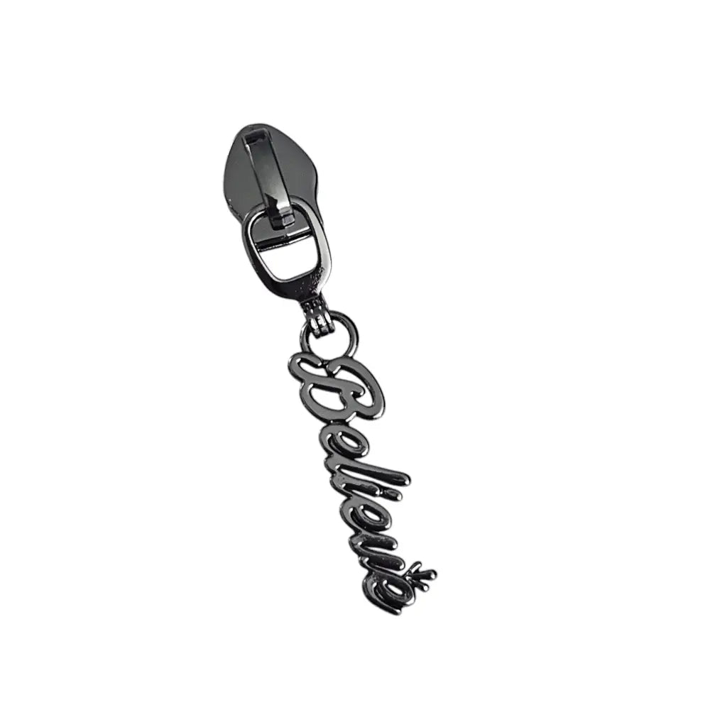 Zipper ’Believe’ Gun Metal - Reißverschluss Schieber Gr.5