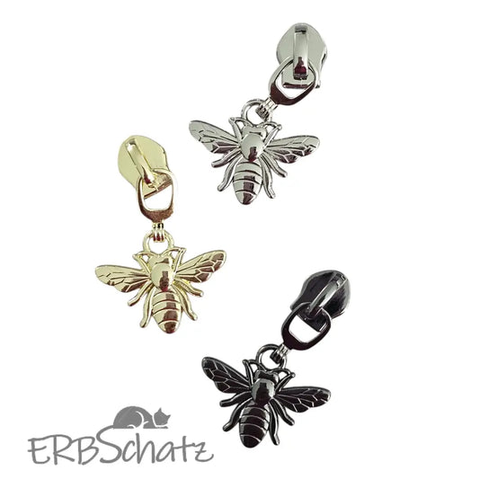 Zipper Bienchen Silber - Reißverschluss Schieber Gr.5