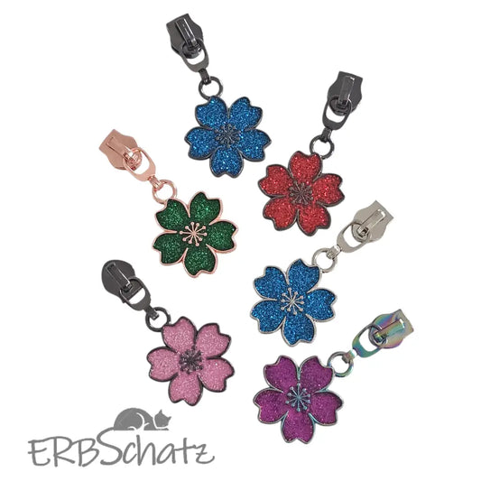 Zipper Blume Hawaii Gun Blau - Reißverschluss Schieber Gr.5