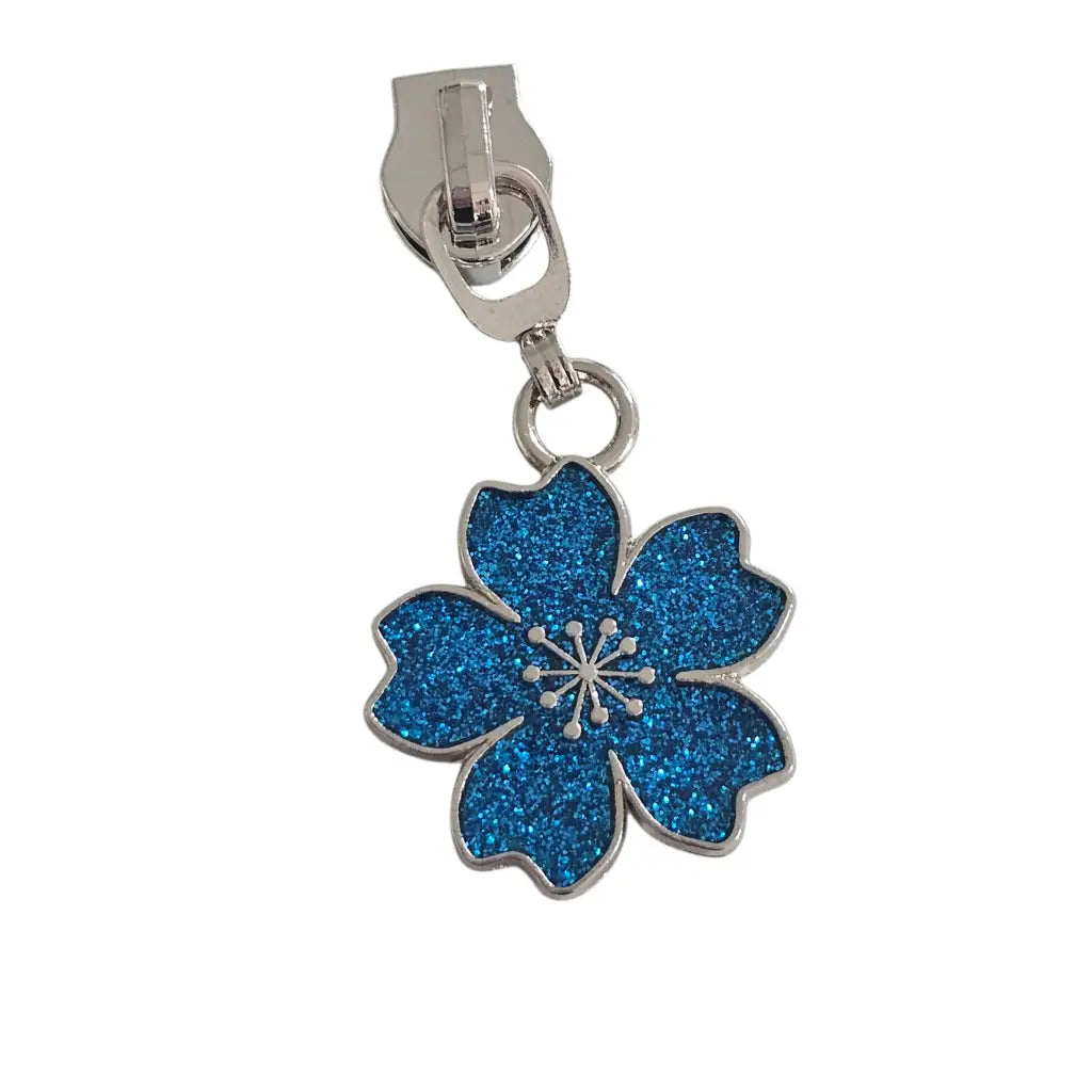 Zipper Blume Hawaii Gun Blau - Reißverschluss Schieber Gr.5