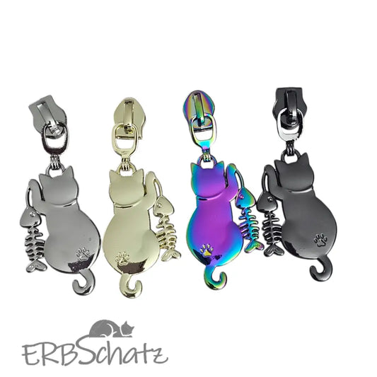 Zipper Cat & Fish Gun Metal - Reißverschluss Schieber Gr.5