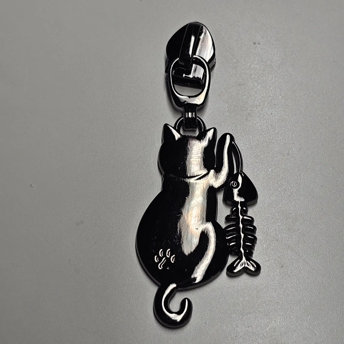 Zipper Cat & Fish Gun Metal - Reißverschluss Schieber Gr.5