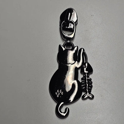 Zipper Cat & Fish Gun Metal - Reißverschluss Schieber Gr.5
