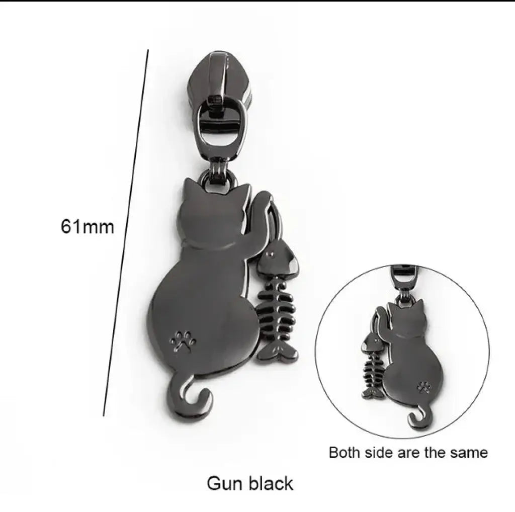 Zipper Cat & Fish Gun Metal - Reißverschluss Schieber Gr.5