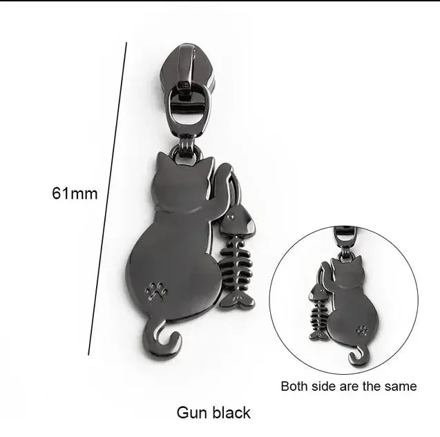 Zipper Cat & Fish Gun Metal - Reißverschluss Schieber Gr.5