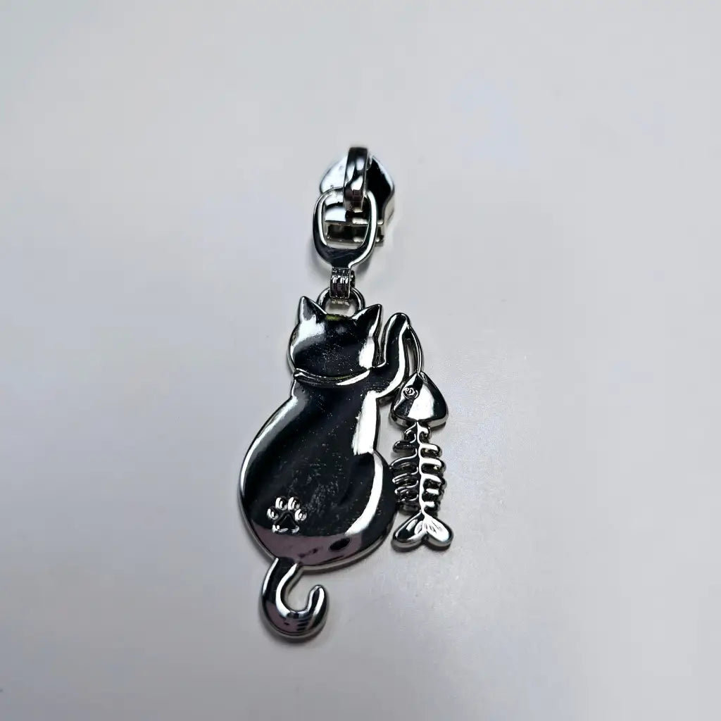 Zipper Cat & Fish Gun Metal - Reißverschluss Schieber Gr.5