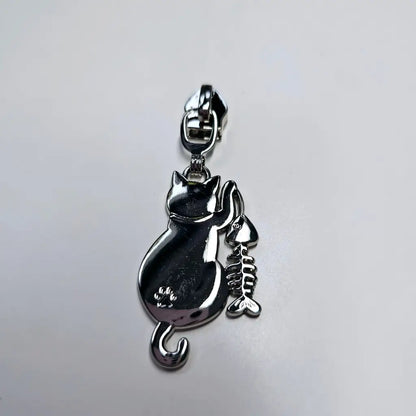 Zipper Cat & Fish Gun Metal - Reißverschluss Schieber Gr.5