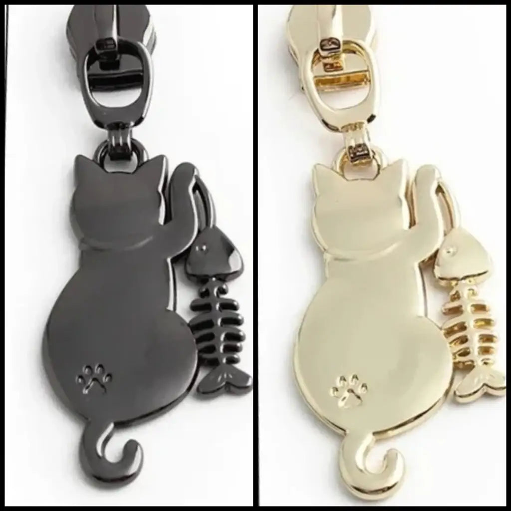 Zipper Cat & Fish Gun Metal - Reißverschluss Schieber Gr.5