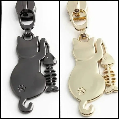 Zipper Cat & Fish Gun Metal - Reißverschluss Schieber Gr.5