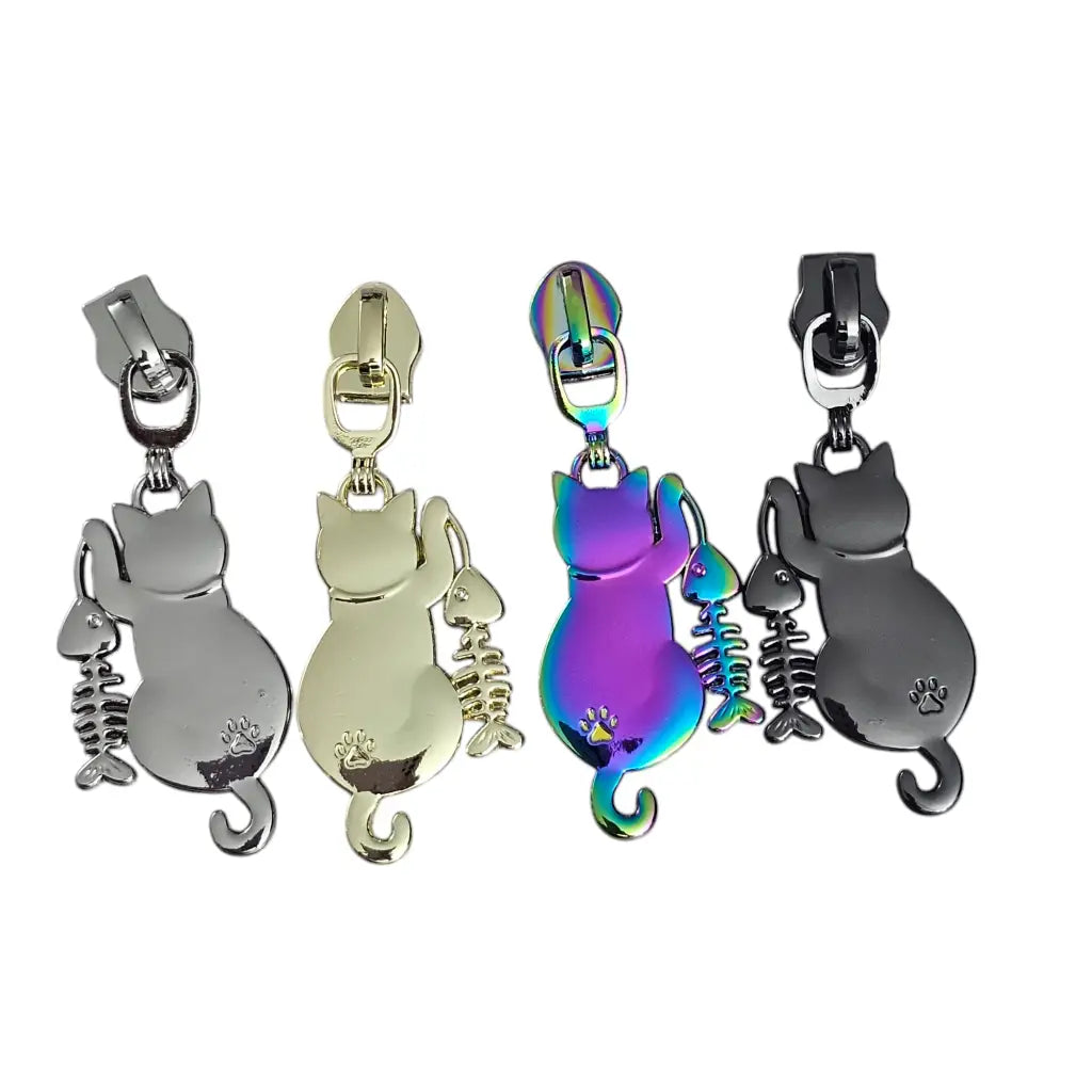 Zipper Cat & Fish Gun Metal - Reißverschluss Schieber Gr.5