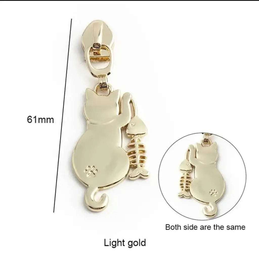 Zipper Cat & Fish Gun Metal - Reißverschluss Schieber Gr.5