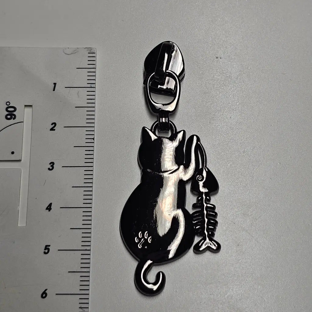Zipper Cat & Fish Gun Metal - Reißverschluss Schieber Gr.5